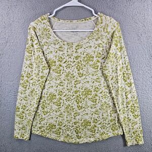 J. Jill Womens XS Green Stamped Print Cotton Slub Tee Long Sleeve Damask Floral